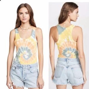 Agolde Antropologie Women's Medium Bodysuit Ribbed Tank Top Swirled Tie Dye